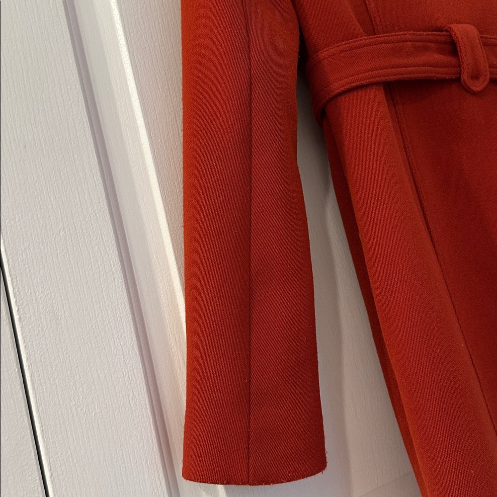 Zara Woman Elegant Burnt Orange Retro Long Sleeve Coat With Tie - Picture 8 of 17